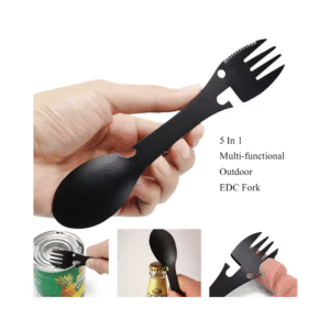 Herramienta 5 en 1 tenedor, cuchillo, cuchara, abridor de botellas