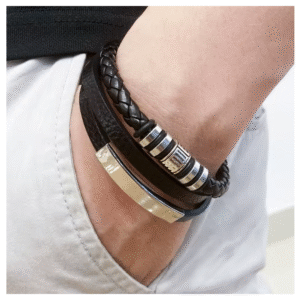 Pulseras de cuero y de acero inoxidable con multicapa